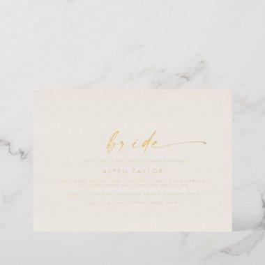 Modern Gold Foil Script Ivory Bride Bridal Shower Foil Invitations