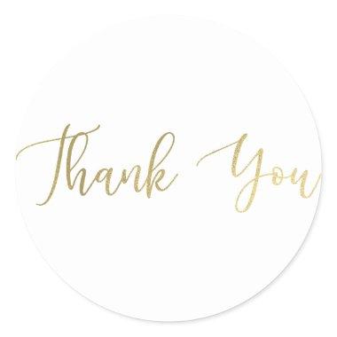 Modern Gold Foil Thin Script Thank You Type Favor Classic Round Sticker