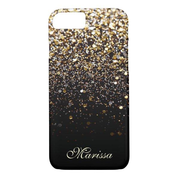 Modern Gold Glitter Black Bling iPhone 7 Case