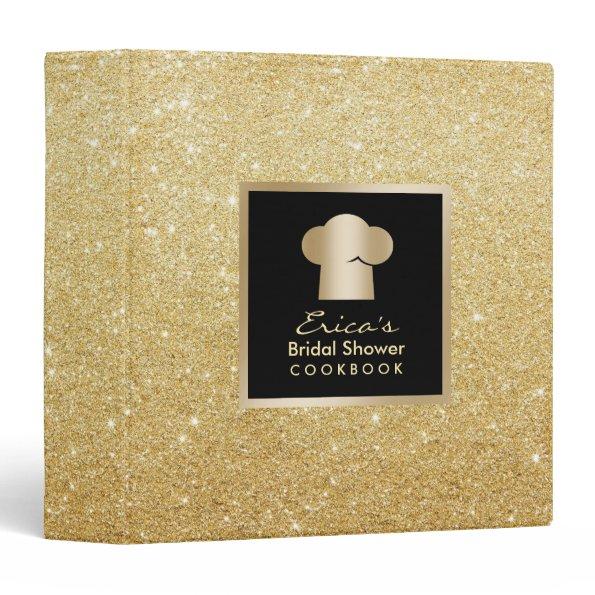 Modern Gold Glitter Bridal Shower Cookbook Recipe 3 Ring Binder