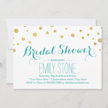 Modern Gold Glitter Confetti Dots Bridal Shower Invitations