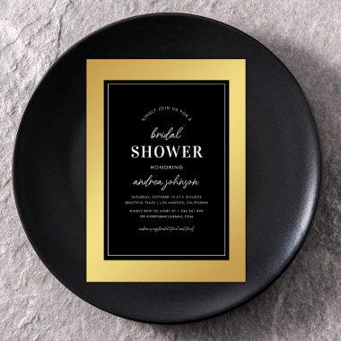 Modern Gold Gradient & Black Frame Bridal Shower Invitations