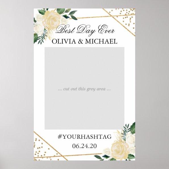 Modern Gold Green Floral Wedding Party Photo Prop Poster