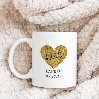 Modern Gold Heart Personalized Bride Coffee Mug