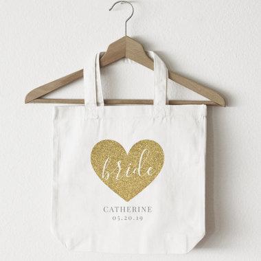 Modern Gold Heart Personalized bride Tote Bag