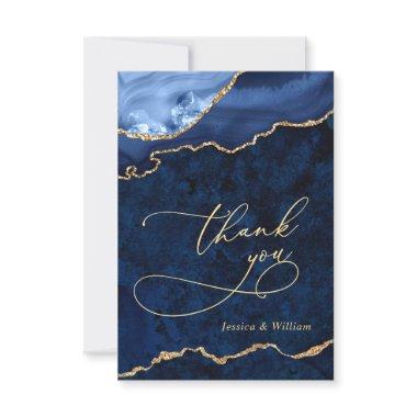 Modern Gold Navy Blue Marble Agate Thank You
