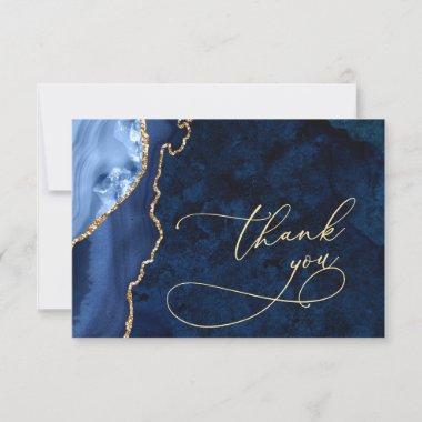 Modern Gold Navy Blue Marble Agate Thank You Invitations