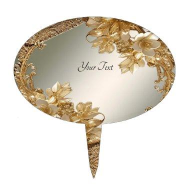 Modern Gold Ornate Floral Cake Topper
