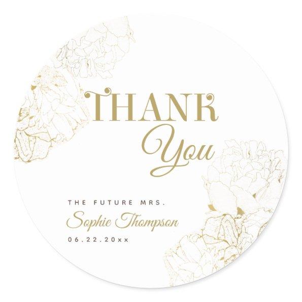 Modern Gold Peonies Floral Sketch  Classic Round Sticker