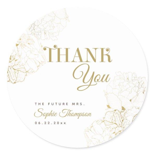 Modern Gold Peonies Floral Sketch Bridal Shower Classic Round Sticker