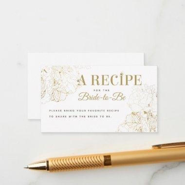 Modern Gold Peonies Sketch Bridal Shower Recipe Enclosure Invitations