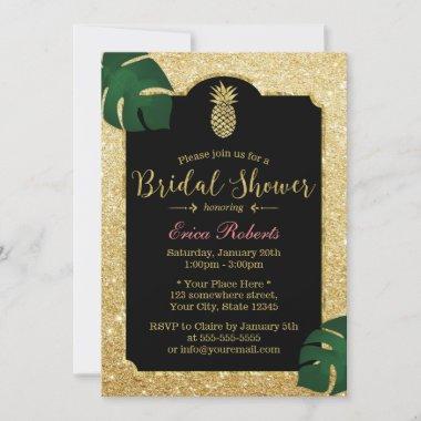 Modern Gold Pineapple Beach Wedding Bridal Shower Invitations