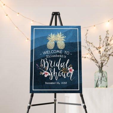 Modern Gold Pineapple Couple Bridal Shower Welcome Foam Board