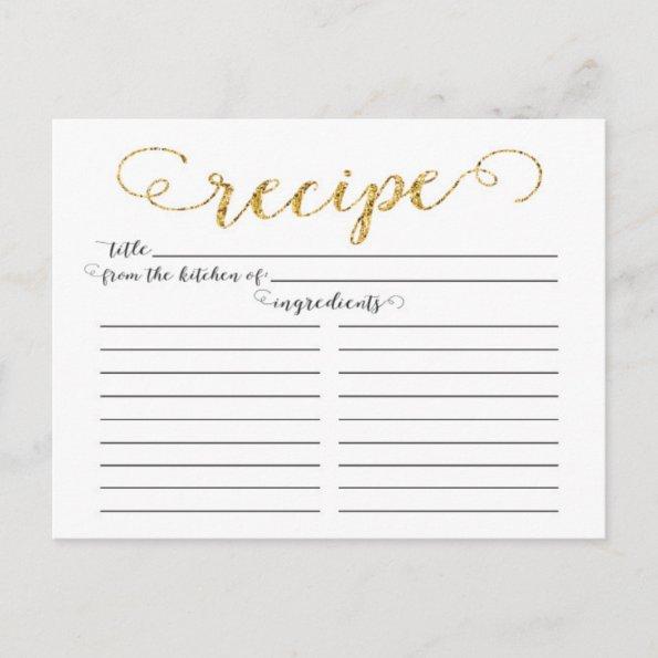 Modern Gold Script Bridal Shower Recipe Invitations