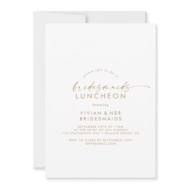 Modern Gold Script Bridesmaids Luncheon Invitations