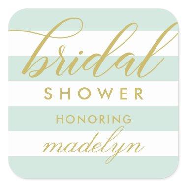 Modern Gold Script Mint Green Bridal Shower Square Sticker