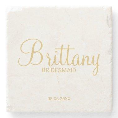 Modern Gold Script Personalized Bridesmaids Stone Coaster
