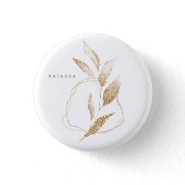 Modern Gold Shape Botanical Leaf Bridesmaid Button