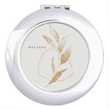 Modern Gold Shape Botanical Leaf Bridesmaid Compact Mirror