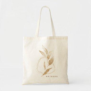 Modern Gold Shape Botanical Leaf Bridesmaid Tote Bag