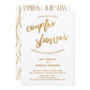 Modern Gold Waves Handwriting White Couples Shower