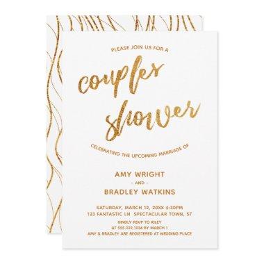 Modern Gold Waves Handwriting White Couples Shower Invitations