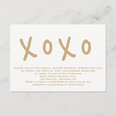Modern gold xoxo bridal shower invitations