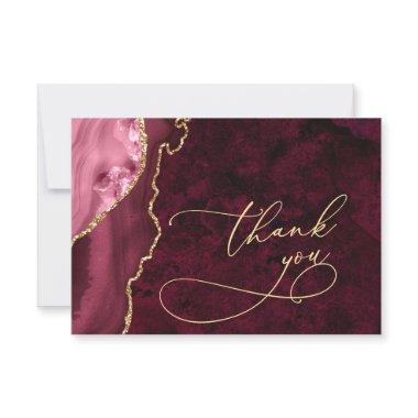 Modern Golden Burgundy Marble Agate Thank You Invitations