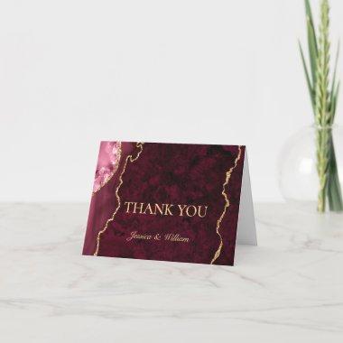 Modern Golden Burgundy Marble Agate Thank You Invitations