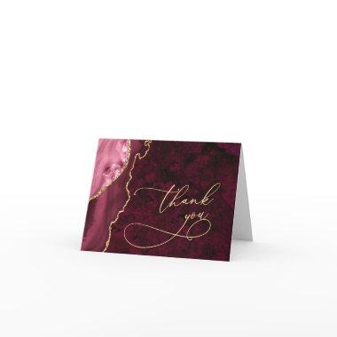 Modern Golden Burgundy Marble Agate Thank You Invitations