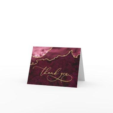 Modern Golden Burgundy Marble Agate Thank You Invitations