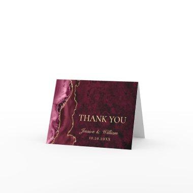 Modern Golden Burgundy Marble Agate Thank You Invitations