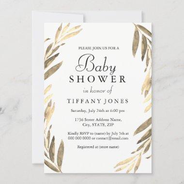 Modern Golden Leaf girl or boy Baby Shower Invite