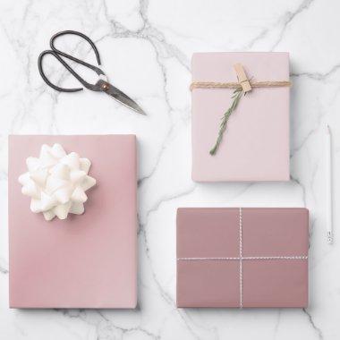 Modern Gradient Dusty Blush Mauve Solid Pink 3Set Wrapping Paper Sheets