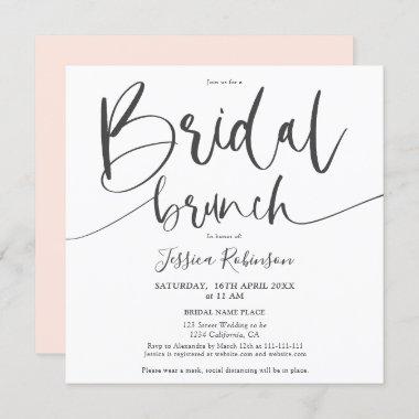 Modern gray blush pink script trendy bridal brunch Invitations