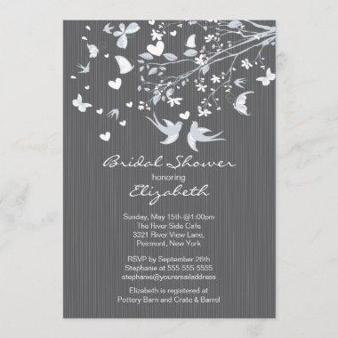 Modern Gray Love Birds Bridal Shower Invitations