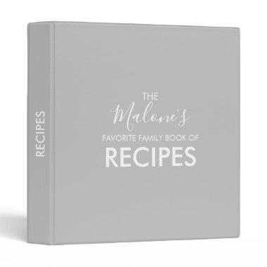 Modern Gray Personalized Recipe Binder