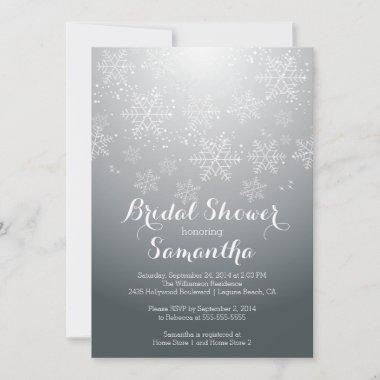 Modern Gray Snowflake Bridal Shower Invitations