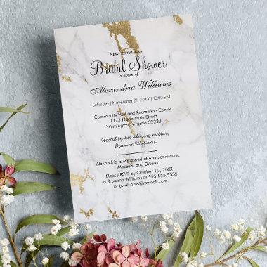 Modern gray white faux gold marble Bridal Shower Invitations