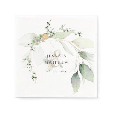 Modern Green and Gold Eucalyptus Wedding Napkins