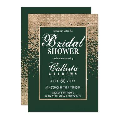 Modern Green Gold Glitter Confetti Bridal Shower Invitations