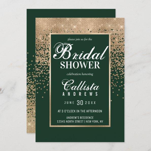 Modern Green Gold Glitter Confetti Bridal Shower Invitations