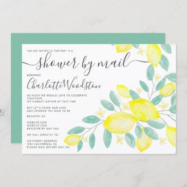 Modern green lemon watercolor baby shower by mail Invitations