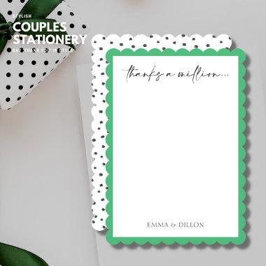 Modern Green Scalloped Edge Couples Thank You Invitations