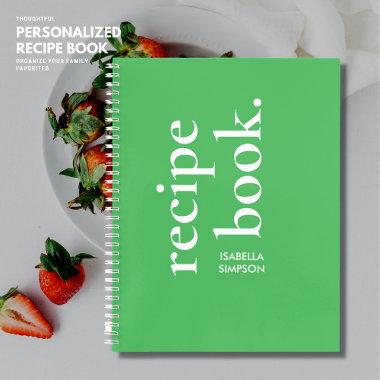 Modern Green Typography Custom Blank Cookbook Notebook