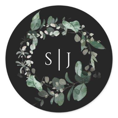 Modern Greenery Black Monogram Wedding Sticker