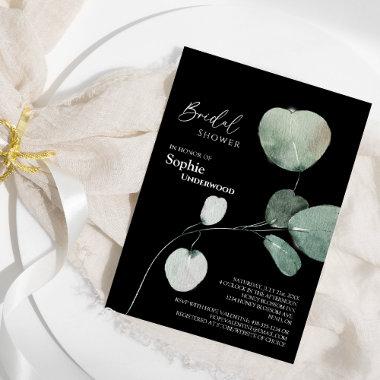 Modern Greenery Black Wedding Bridal Shower Invitations