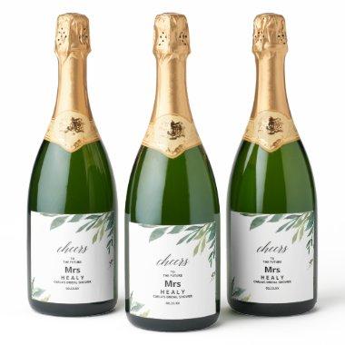 Modern Greenery Botanical Foliage  Sparkling Wine Label