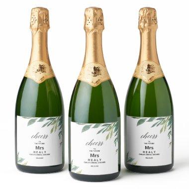 Modern Greenery Botanical Foliage Bridal Shower Sparkling Wine Label