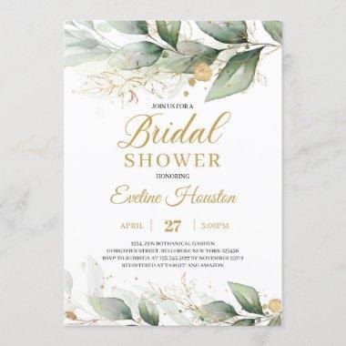 Modern greenery eucalyptus leaves Bridal Shower Invitations